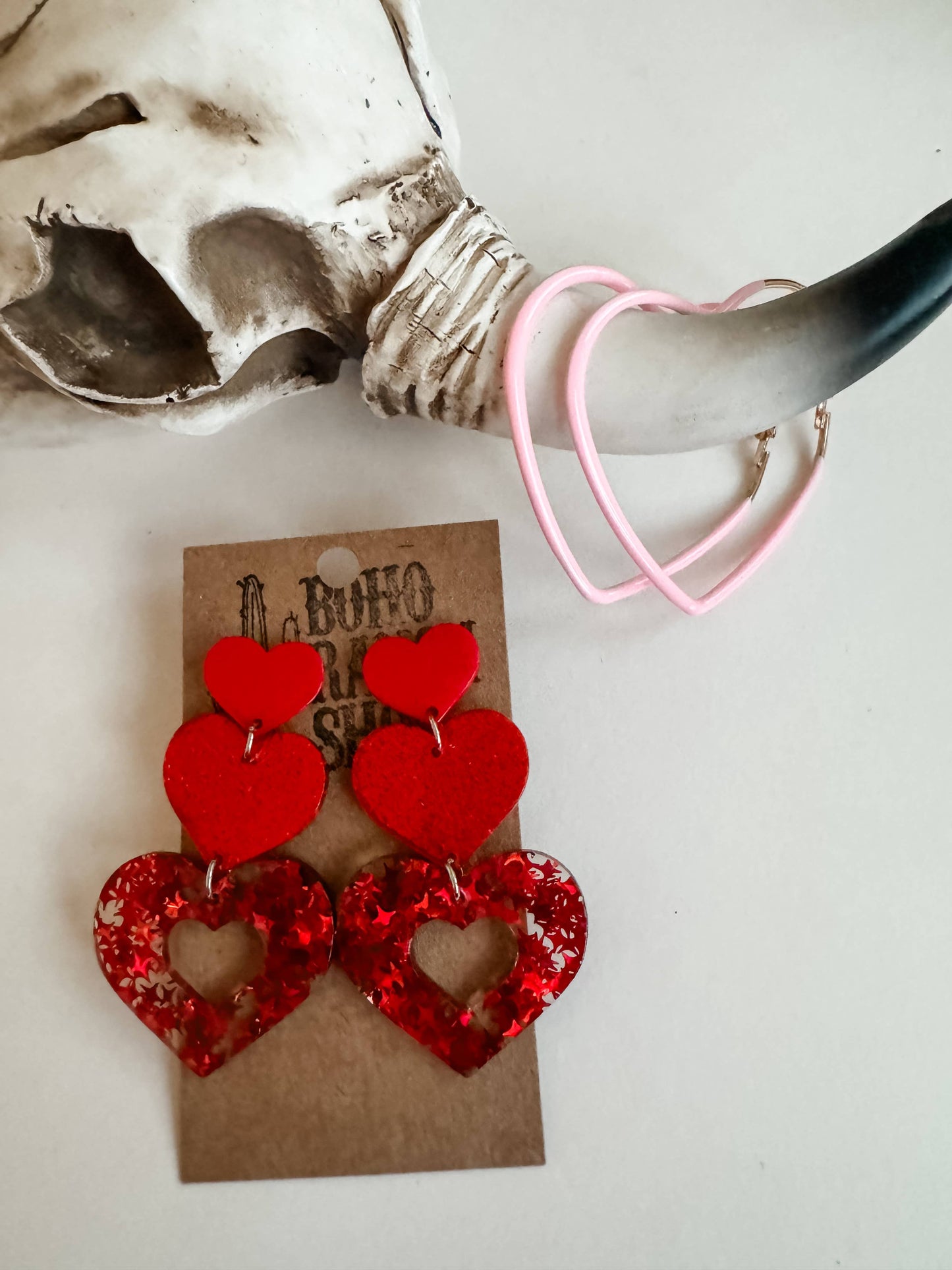 Stacked Red Heart Earrings - Valentines’s Day - Love