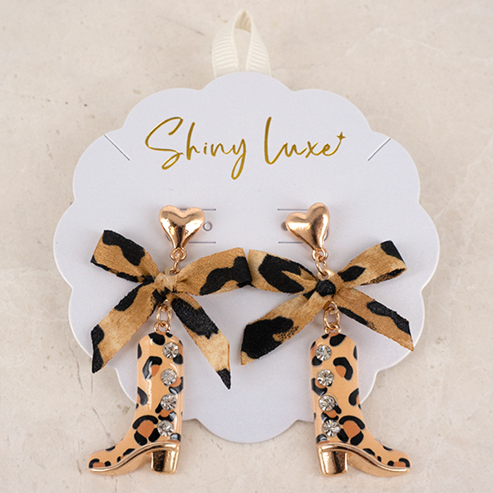 LEOPARD RIBBON COWBOY BOOTS DANGLE EARRING