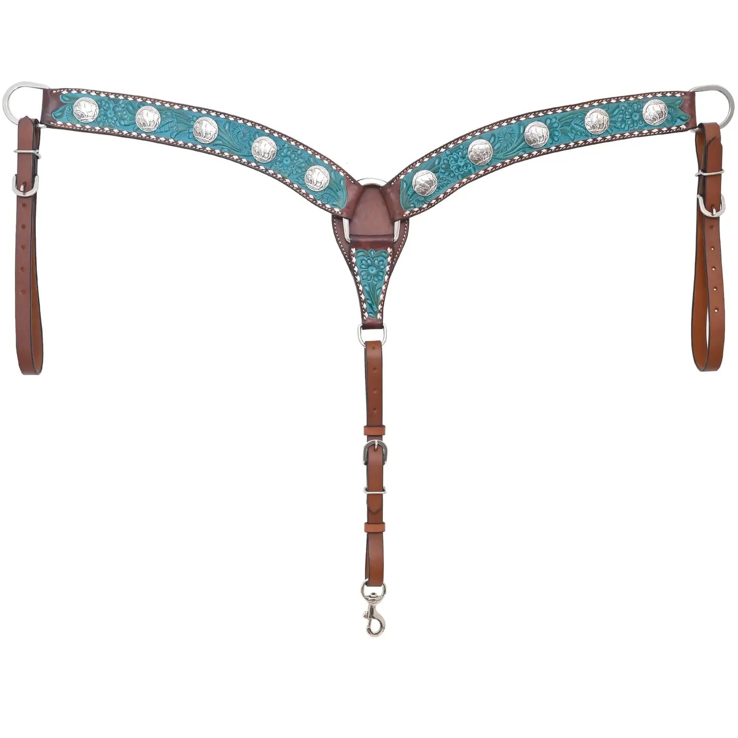 Western Breast Collar w/ Turquoise and White Buckstich