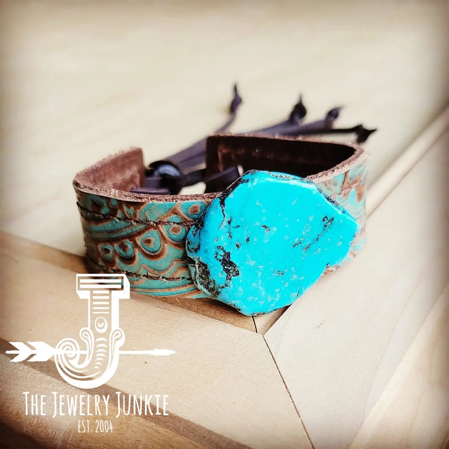 Turquoise Slab on Turquoise Napolis Leather Cuff