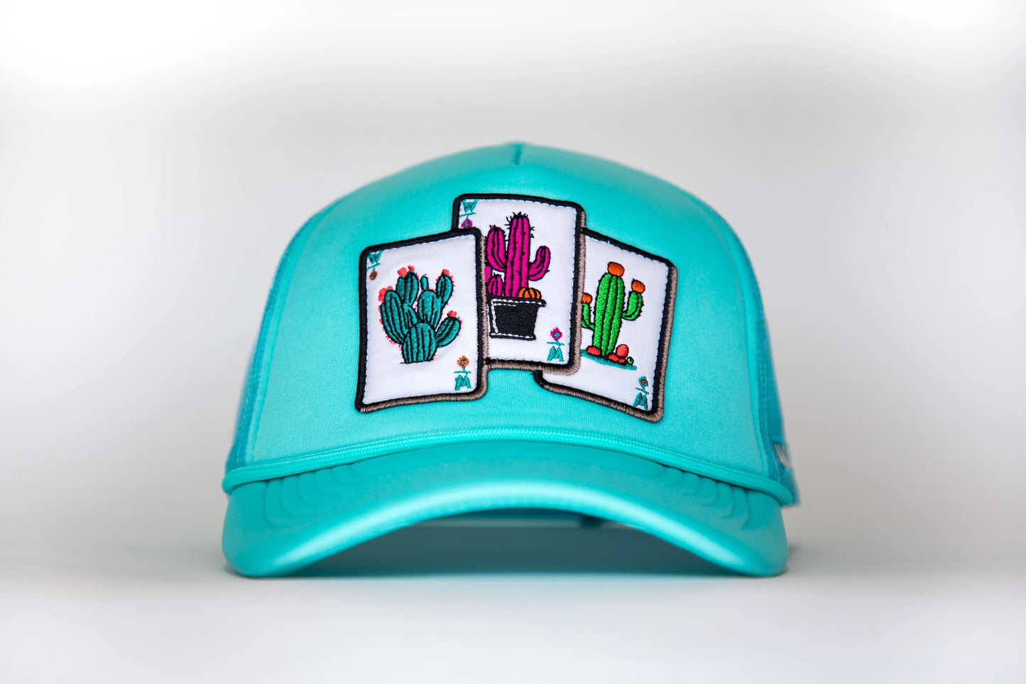 Turquoise Trucker Cap with Cactus Cards Patch