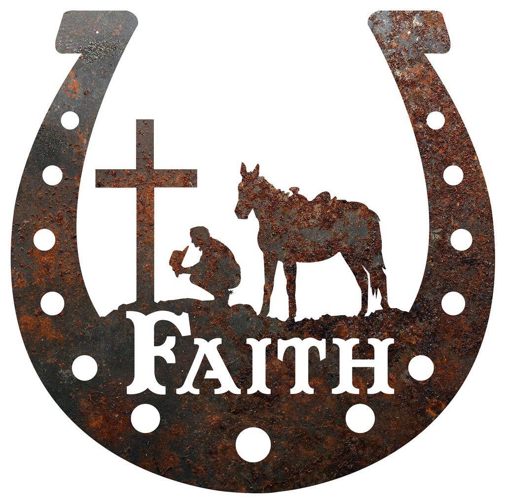 RUSTIC METAL HORSESHOE "FAITH" SIGN