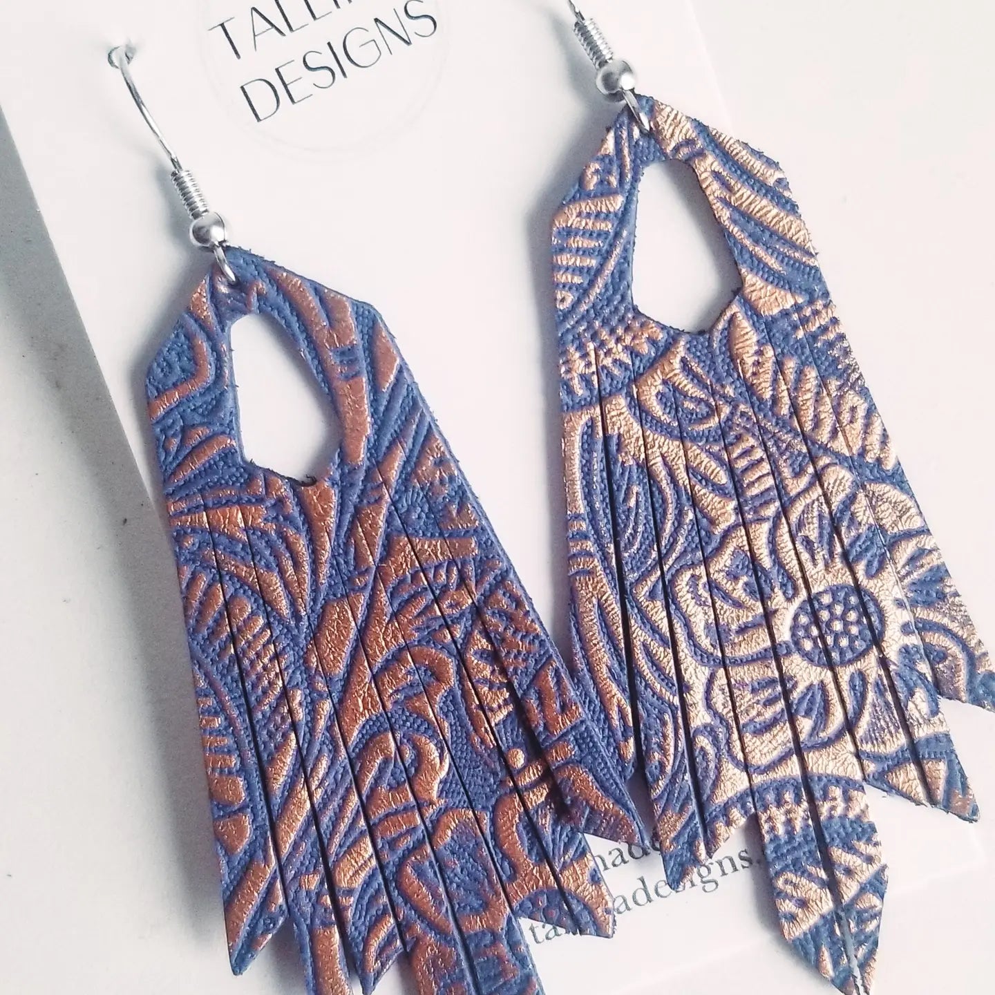 Purple & Rose Gold Genuine Leather Boho Western Earrings