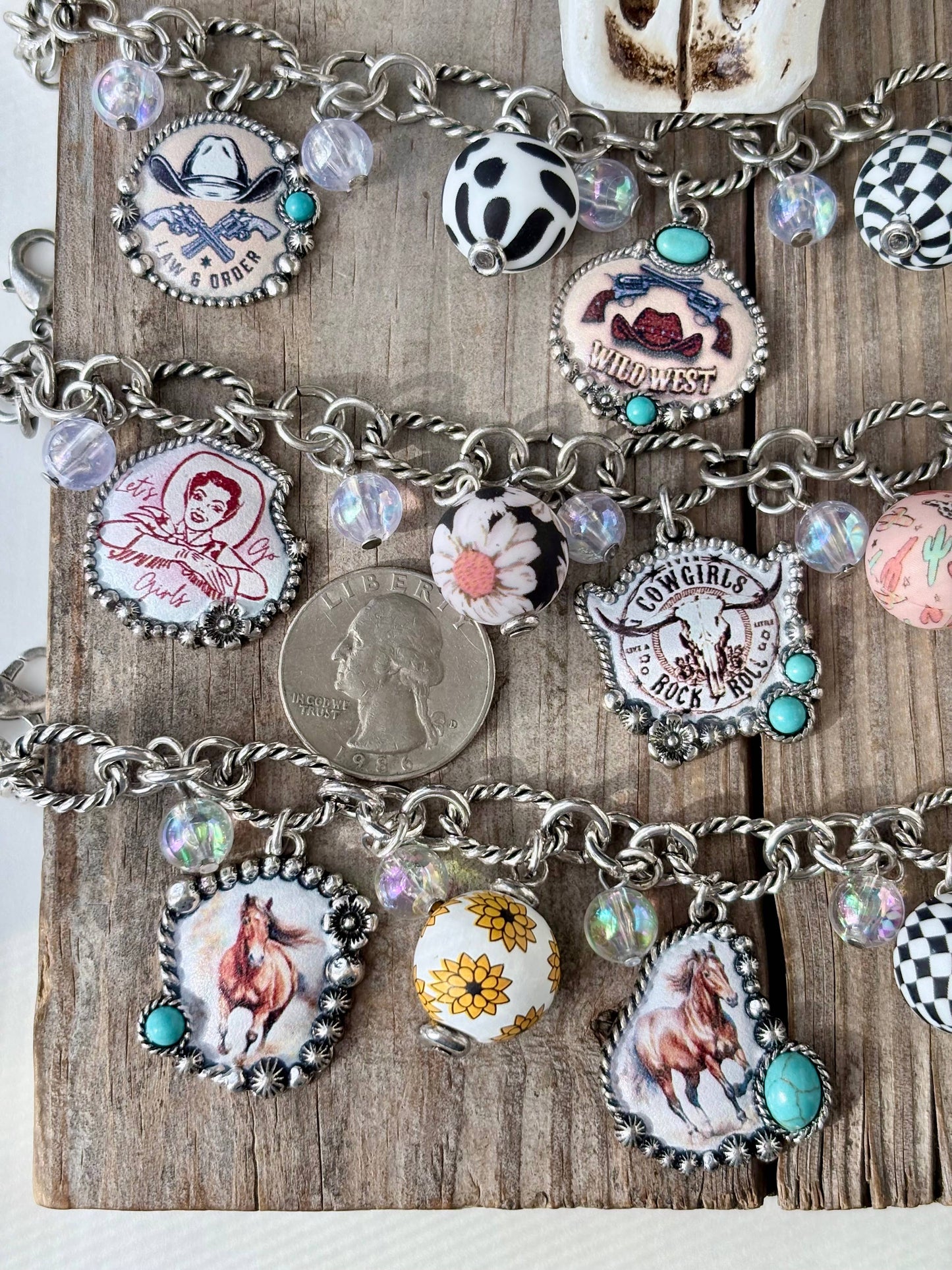 Western Style Multi Charm w/ Turquoise Stone Bracelet