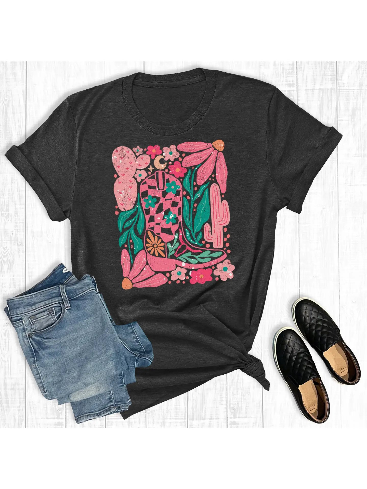 Western Boho Cowgirl Boot Graphic T-shirt