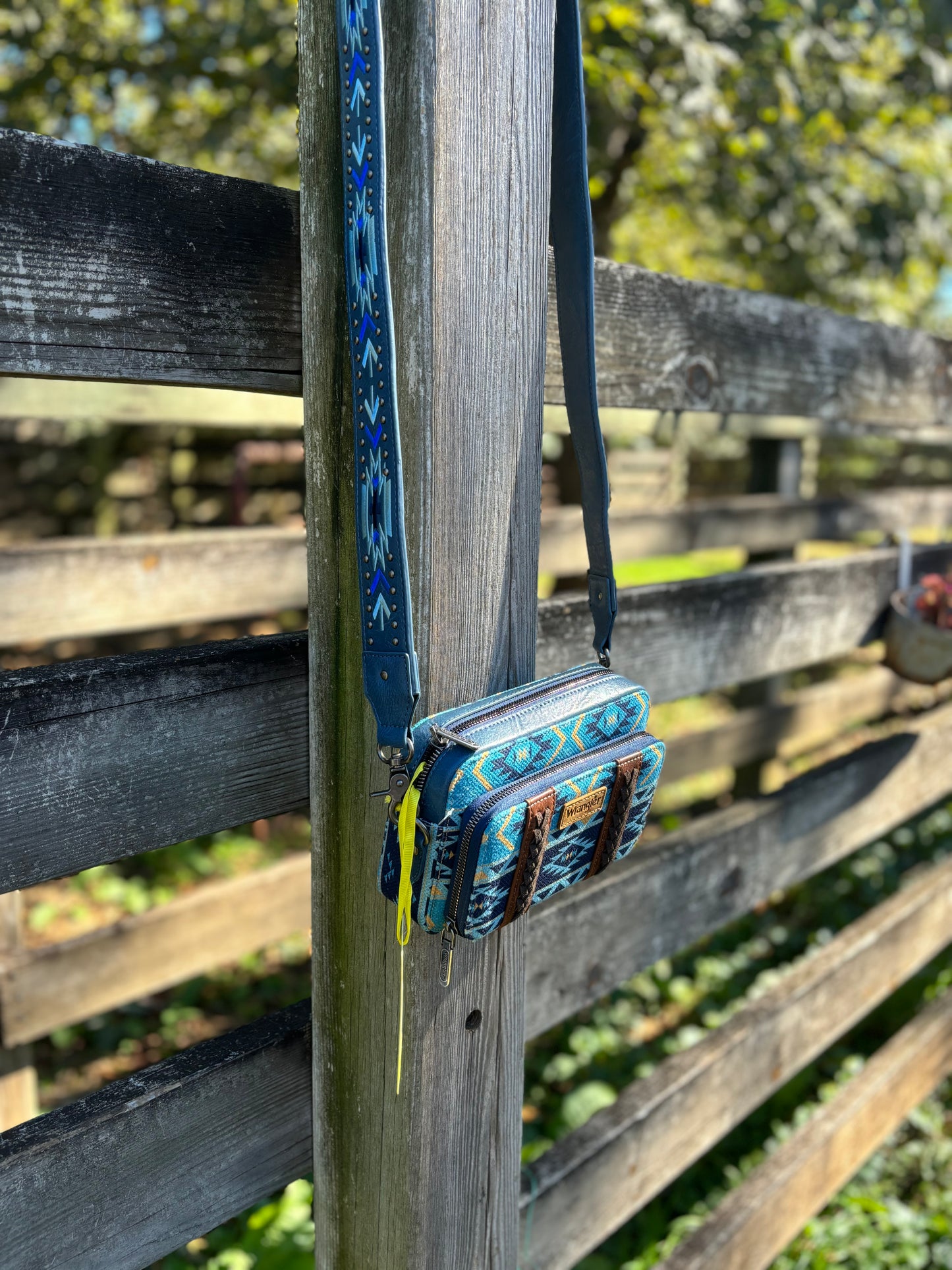 Wrangler Blue Aztec Printed Crossbody Purse