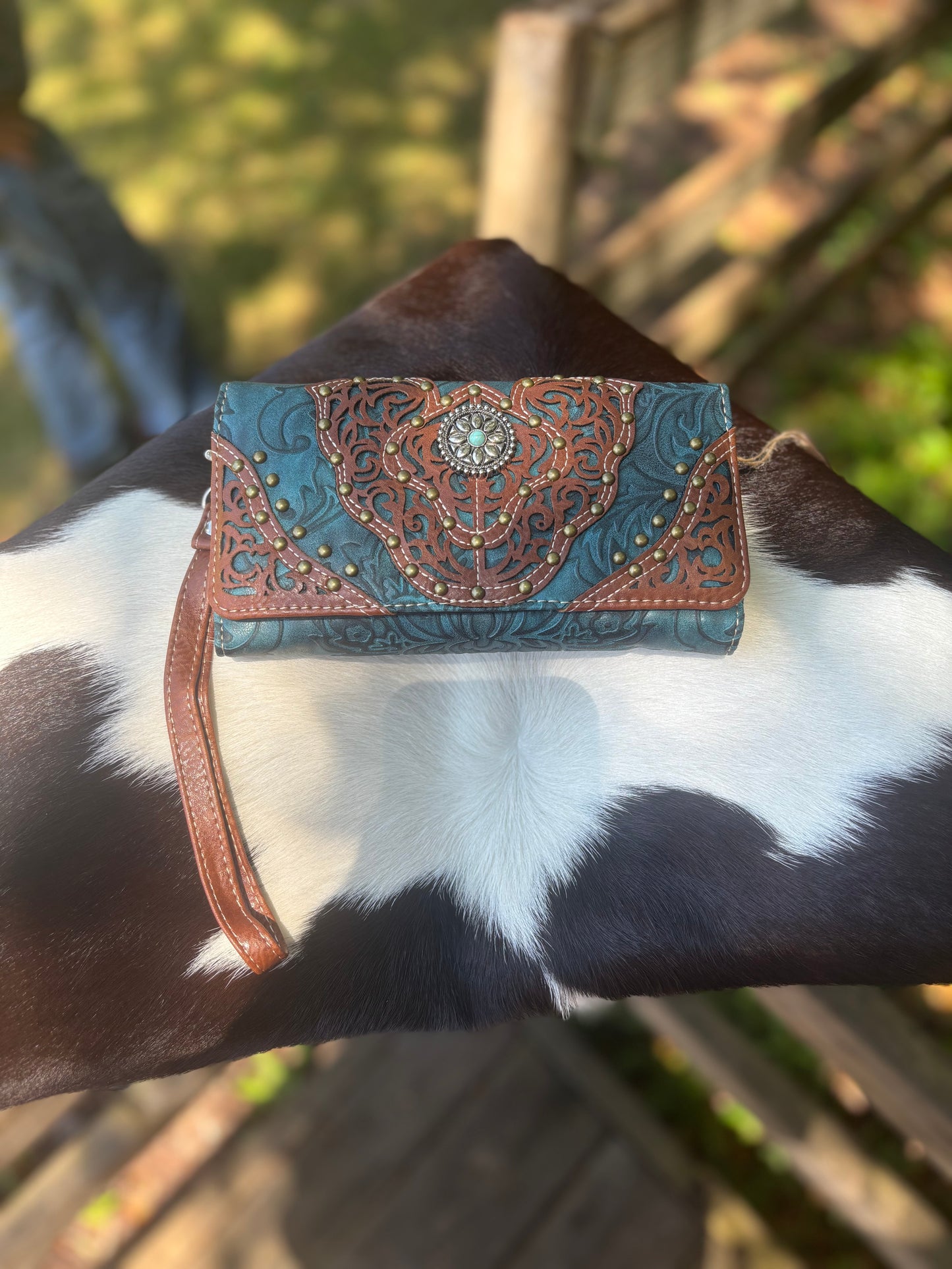 Western Wallet Turquoise and Tan