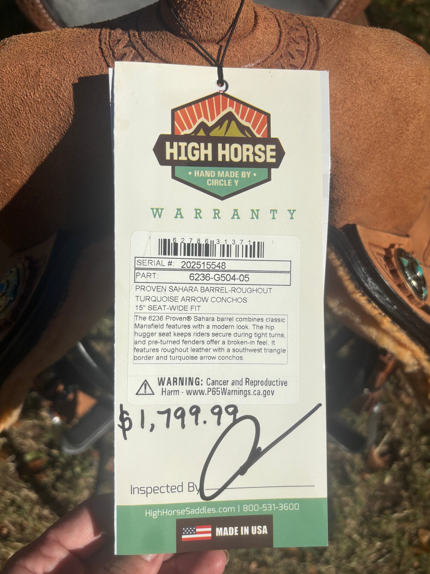 Circle Y High Horse Sahara Barrel Saddle- Roughout
