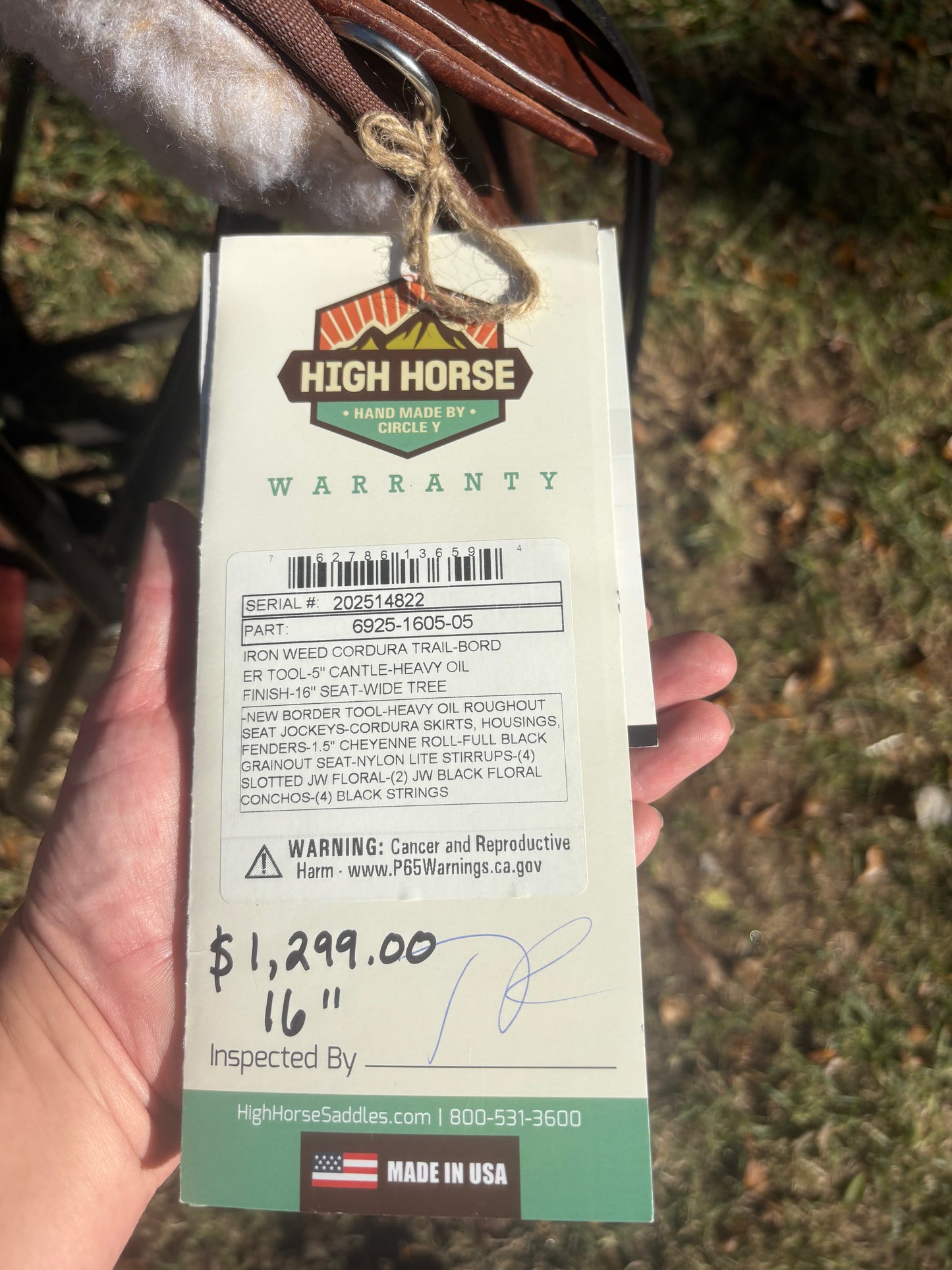 Circle Y High Horse Iron Weed Cordura Trail Saddle