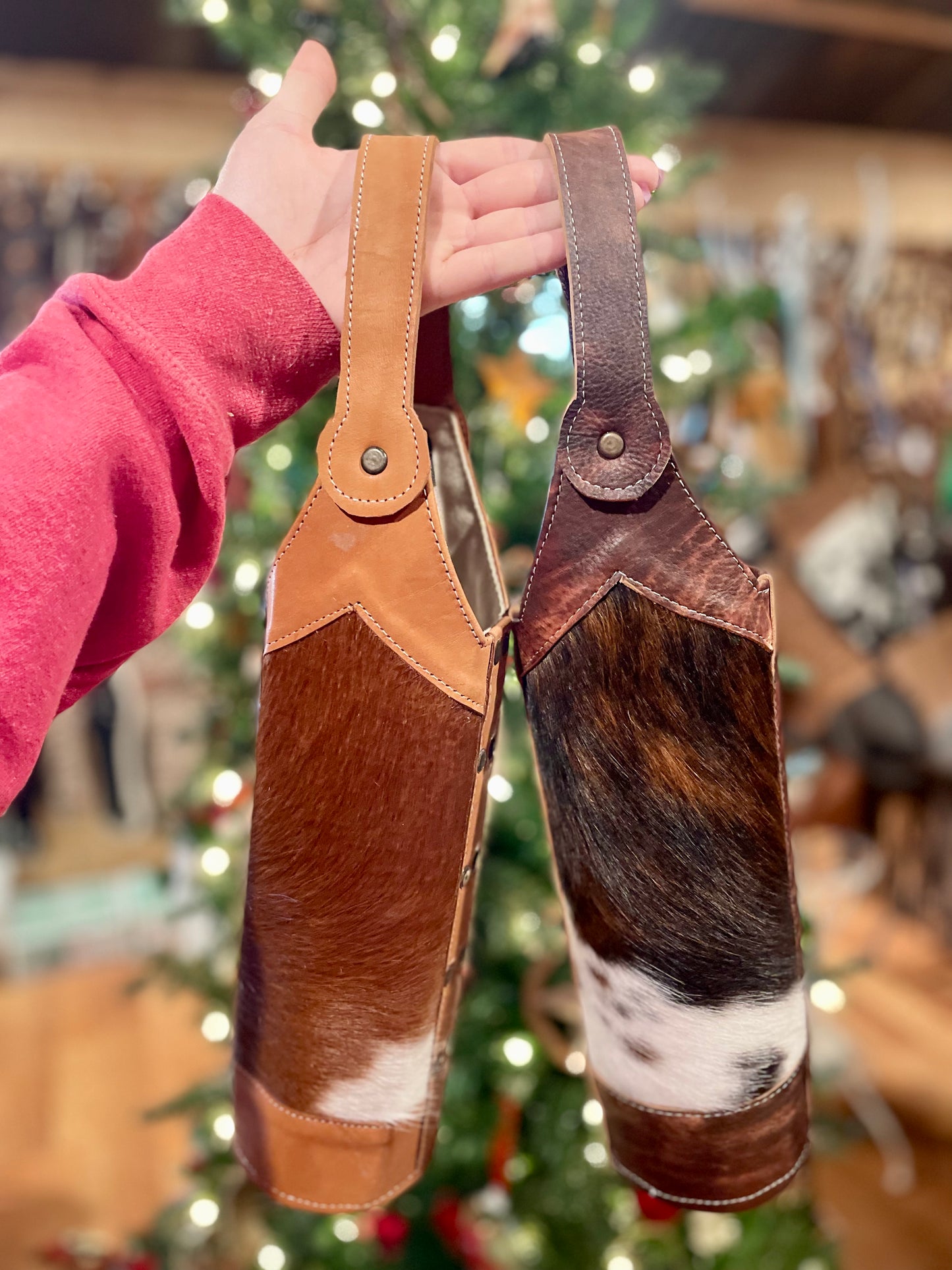 Authentic Hair on Hide & Leather Wine Holder