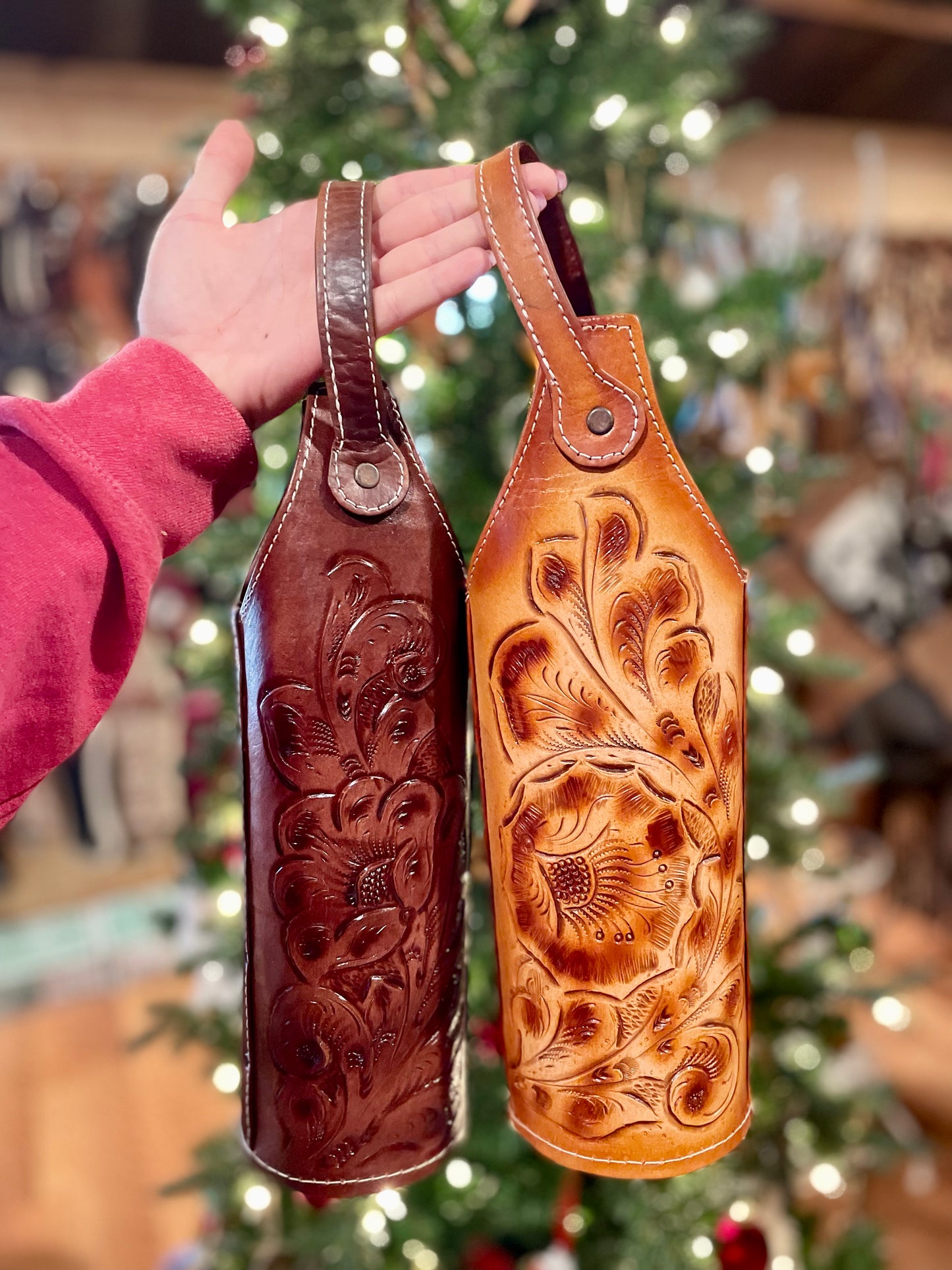Genuine Hand Tooled Leather Wine Holders