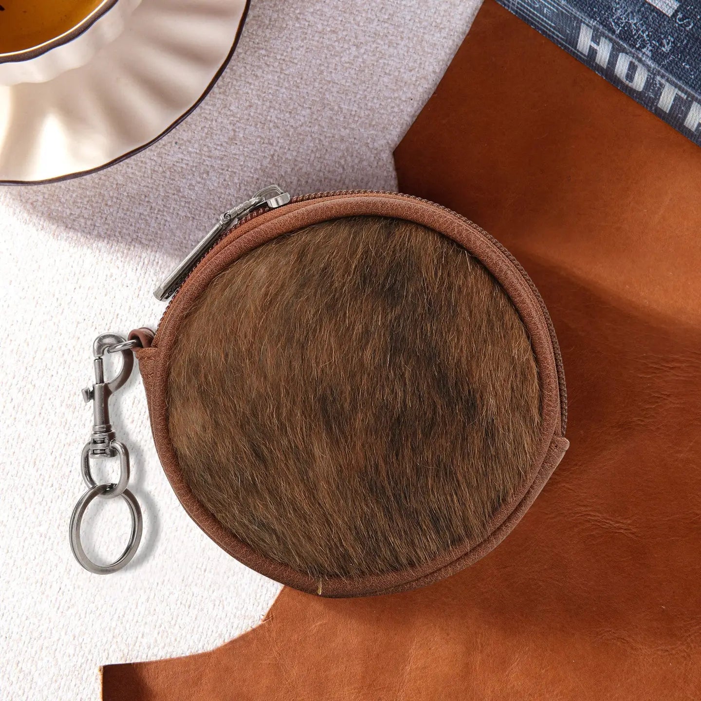 Wrangler Genuine Hair On Cowhide Circular Coin Pouch Bag Charm