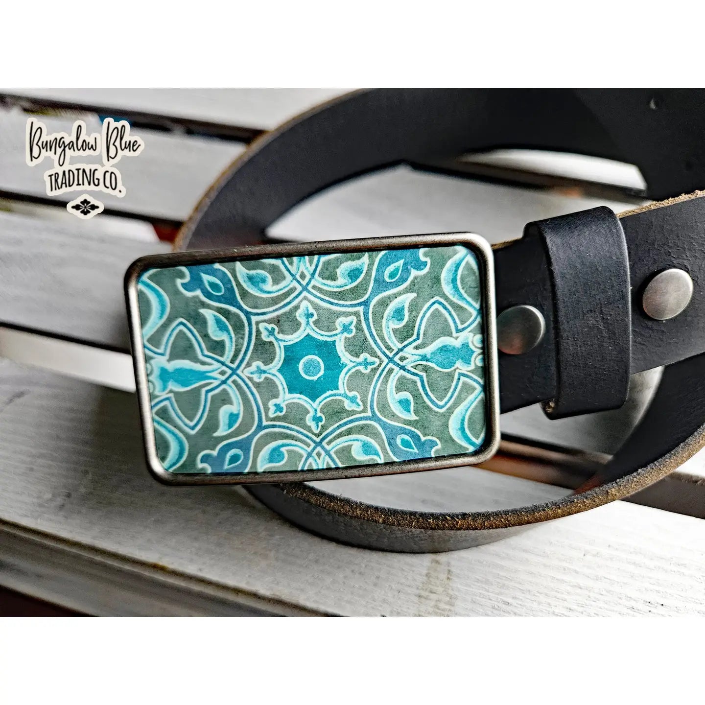 Teal Vintage Scroll Belt Buckle