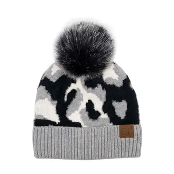 C.C Abstract Camo Print Pome Beanie