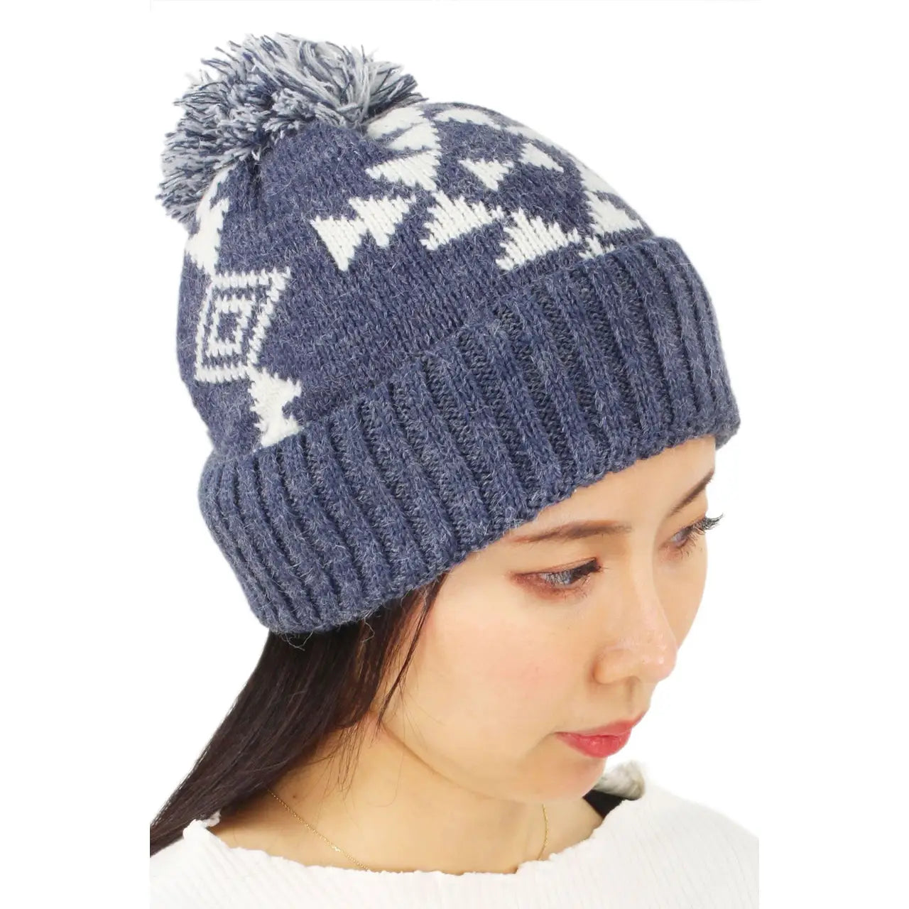 Western Knit Beanie with Pom Pom Winter Hat