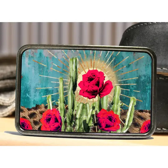 Boho Cactus Rose Belt Buckle