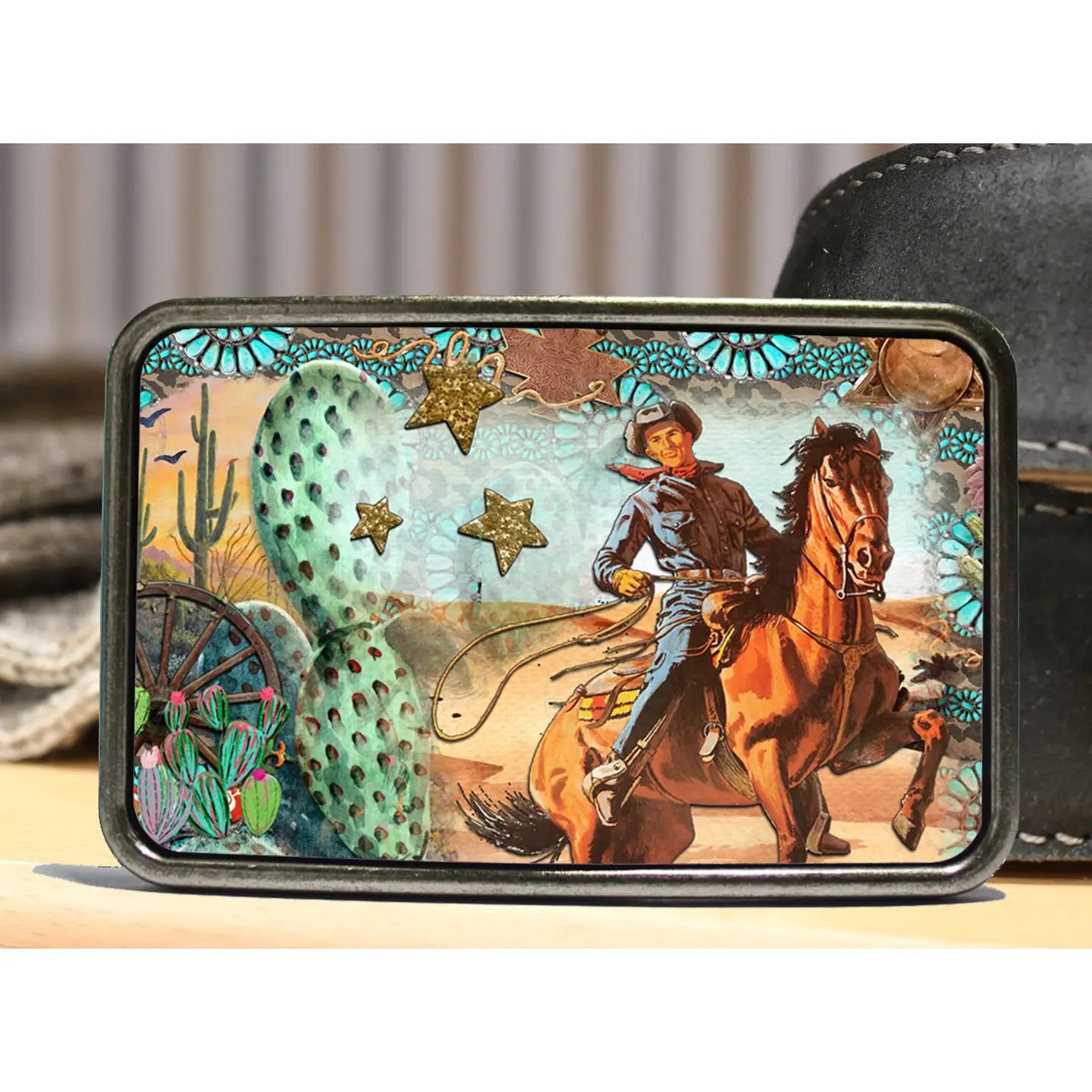 Turquoise Cowboy Western Belt Buckle