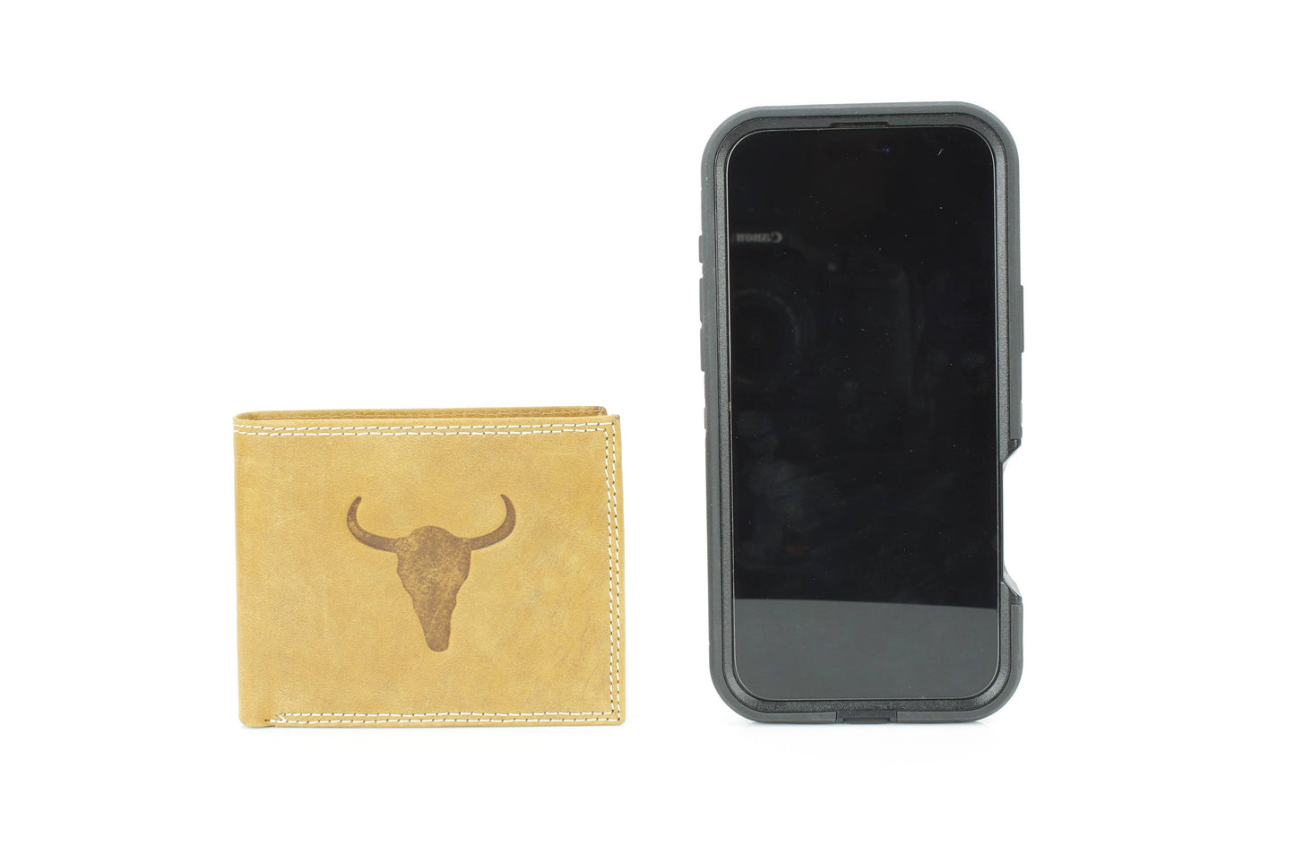 Men’s Bi-Fold Wallet with Embossed Bison Skull