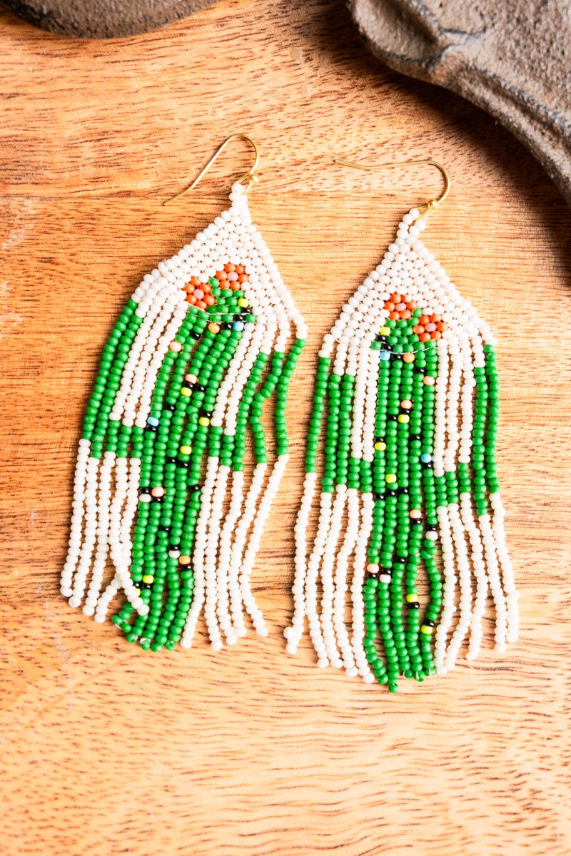 Cactus Grove Multi Seed Bead Fringe Earrings