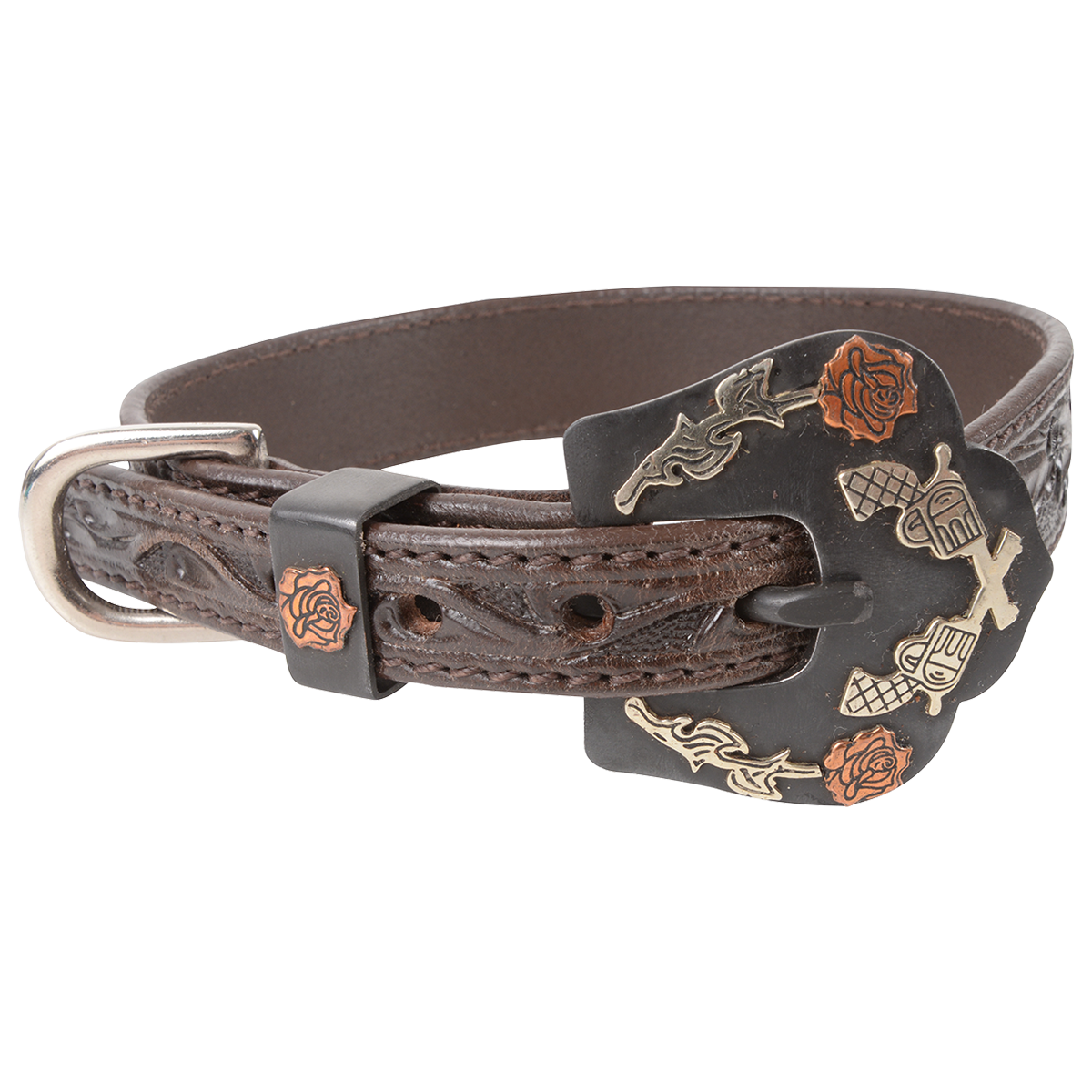 Cashel Dog Collar with Guns and Roses Tooling