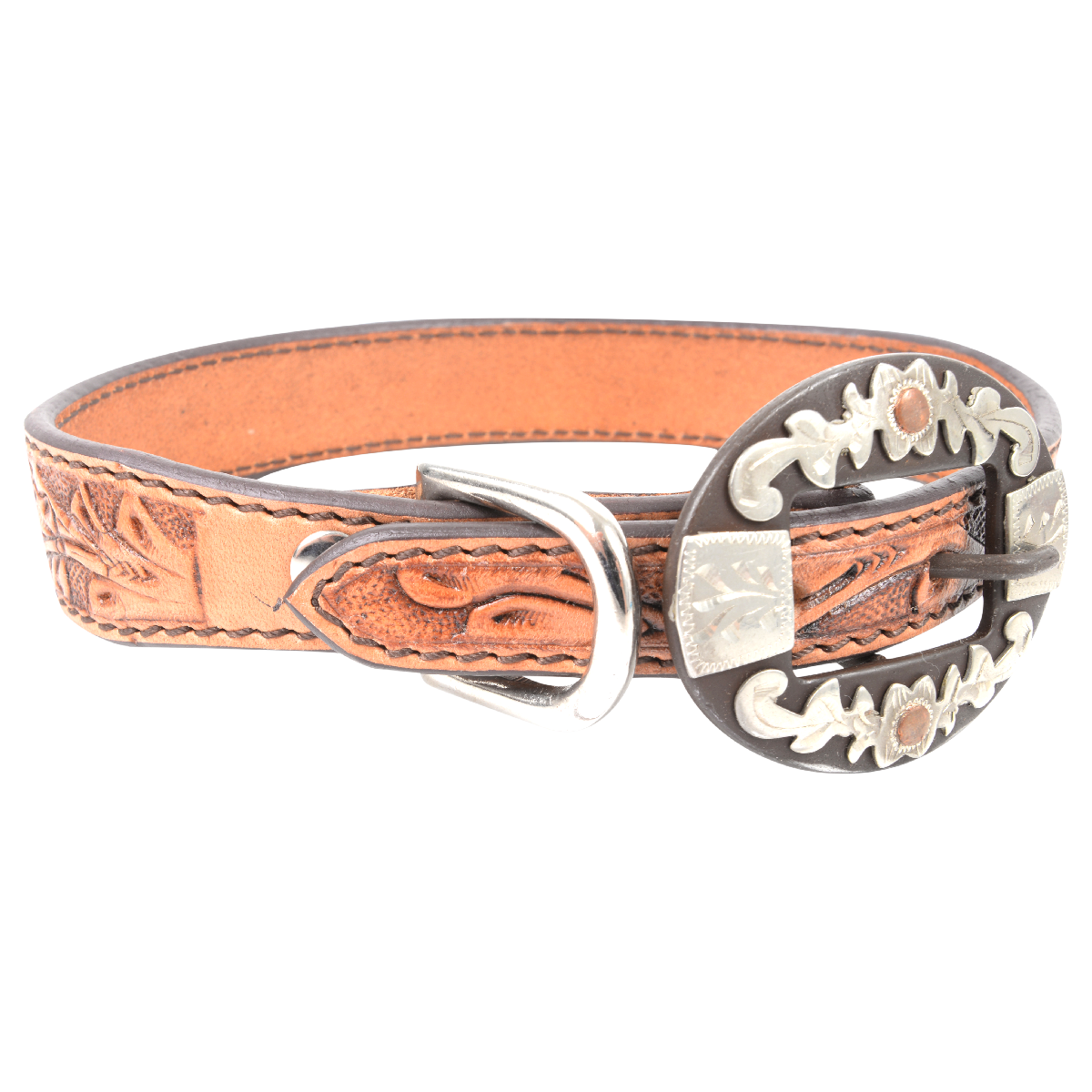 Cashel Dog Collar with Oval Floral Tooling