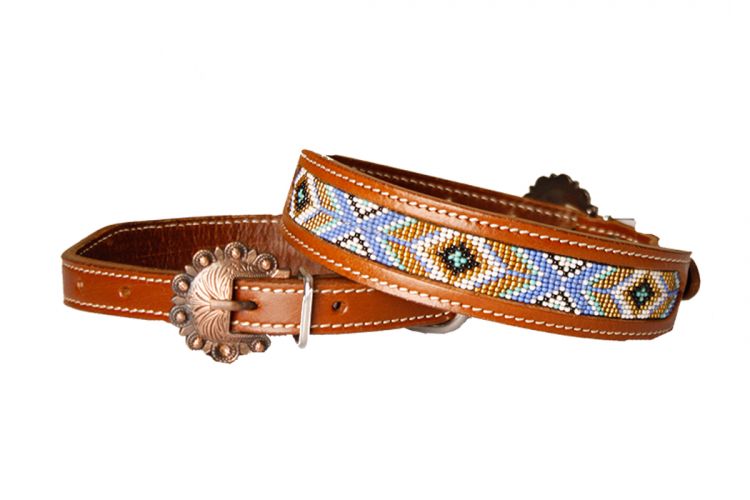 Periwinkle/Mint Beaded Leather Dog Collar