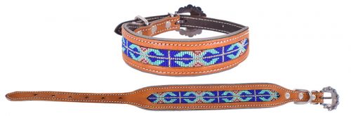 Royal Blue Beaded Leather Dog Collar