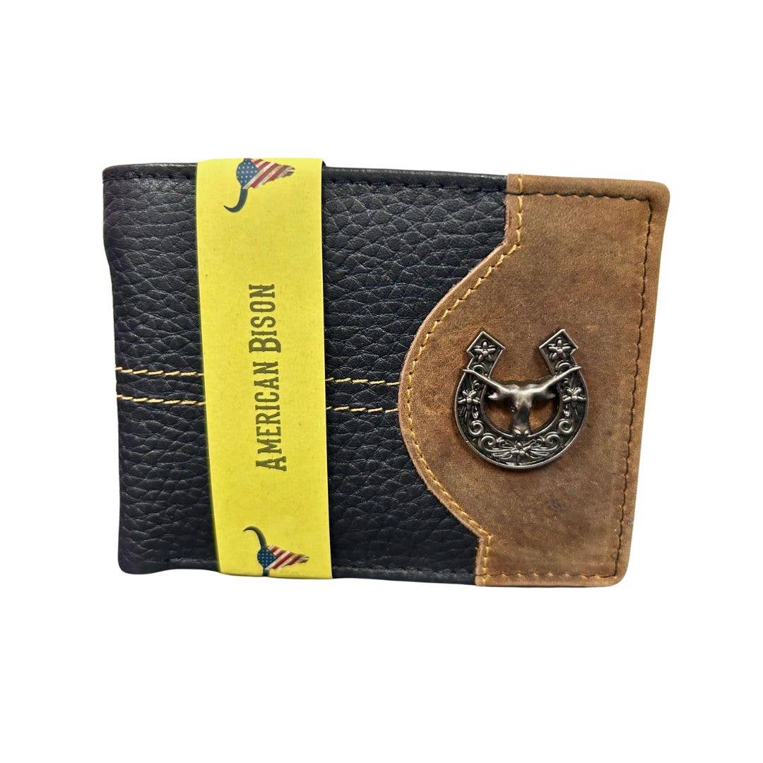 Mixed Media Two Tone Bifold Rodeo Wallet w/ Medallion