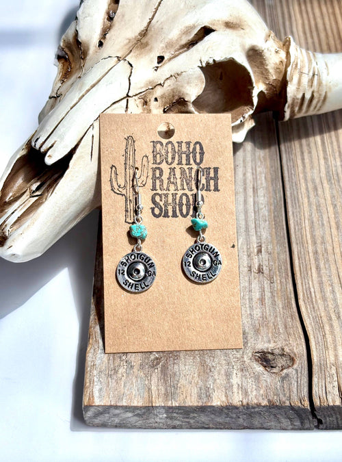 Western Shotgun Shell Turquoise Stone Drop Earrings