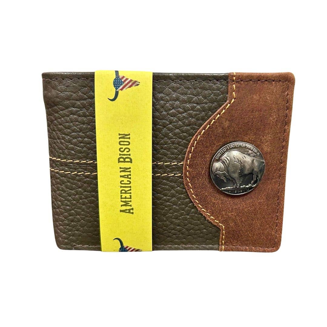 Mixed Media Two Tone Bifold Rodeo Wallet w/ Medallion