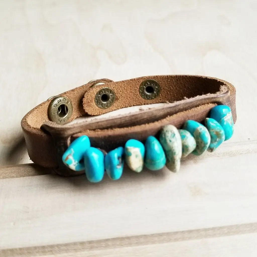 Dusty Leather Cuff with Turquoise Regalite Stones