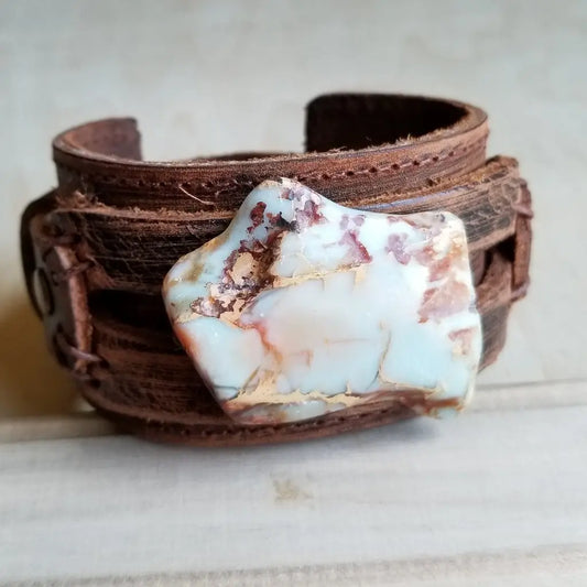 Aqua Terra On Dusty Leather Cuff Bracelet