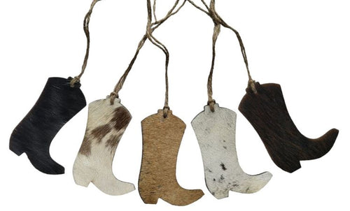 Cowhide Cowboy Boot Christmas Ornament