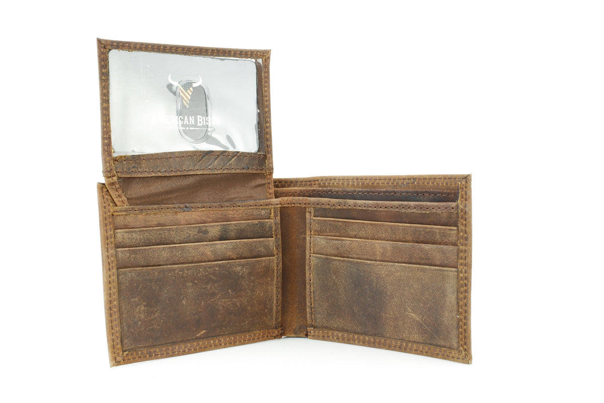 Men’s Bi-Fold Wallet with Embossed Bison Skull