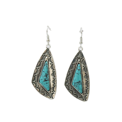 Turquoise Triangular Silver Stamped Earring