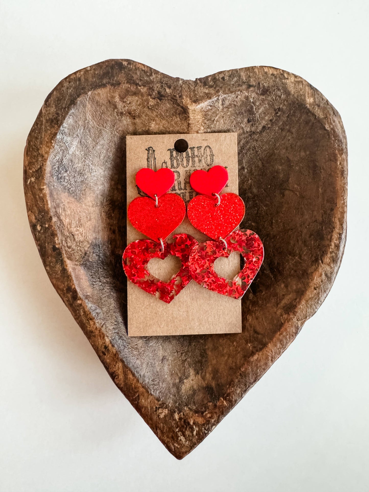 Stacked Red Heart Earrings - Valentines’s Day - Love