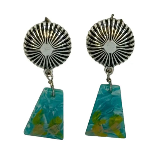 Burnished Silver Burst Post Earring w/ Small Turquoise Slab