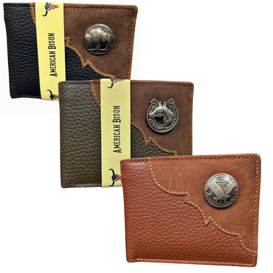 Mixed Media Two Tone Bifold Rodeo Wallet w/ Medallion