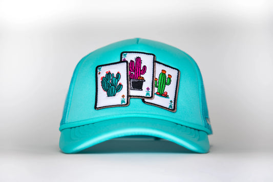 Turquoise Trucker Cap with Cactus Cards Patch