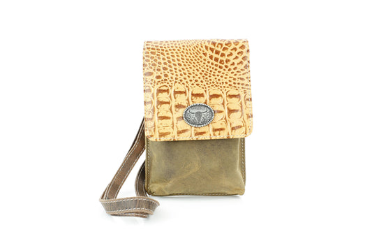 Women’s Messenger Bag with Camel Crocodile Design