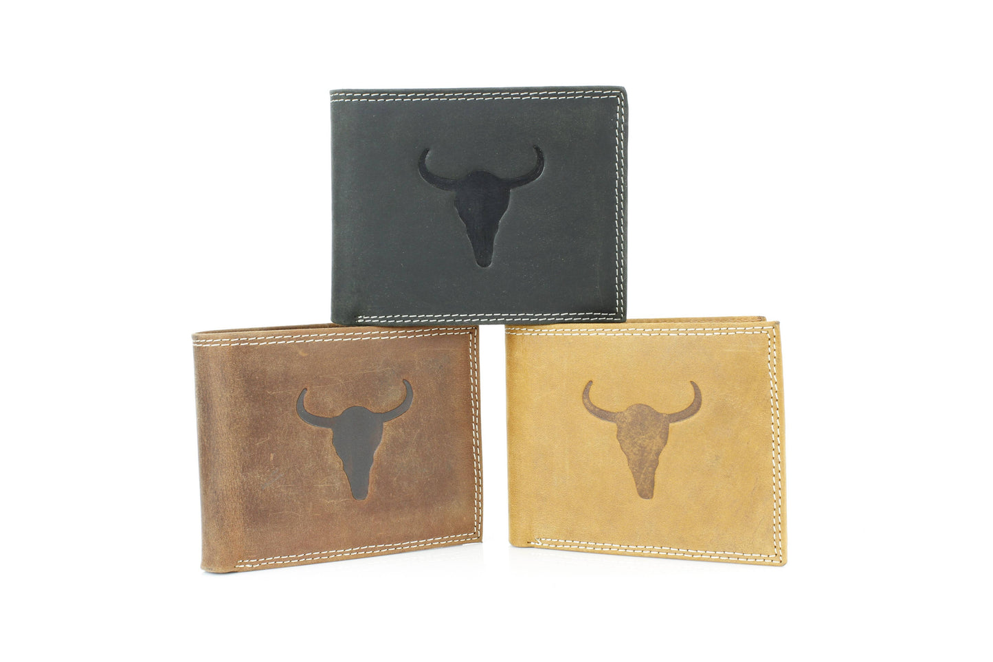 Men’s Bi-Fold Wallet with Embossed Bison Skull