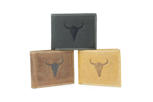 Men’s Bi-Fold Wallet with Embossed Bison Skull