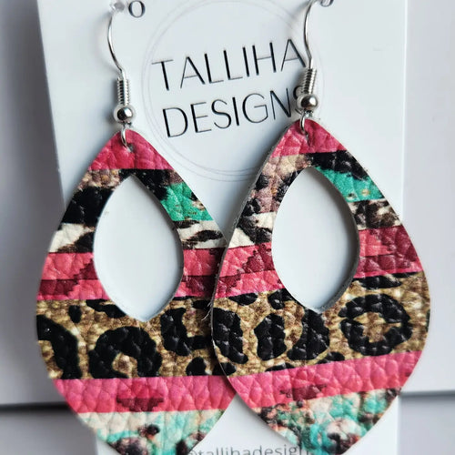 Western Boho Leopard Colorful Genuine Leather Earrings