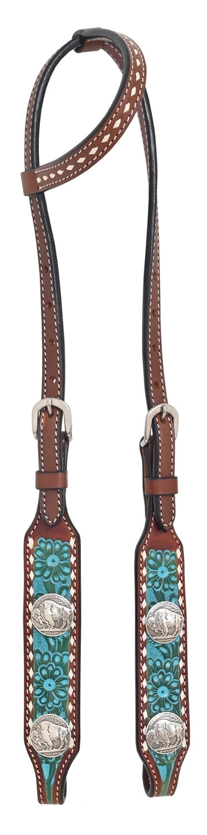 One Ear Headstall w/ Turquoise and Buckstitch
