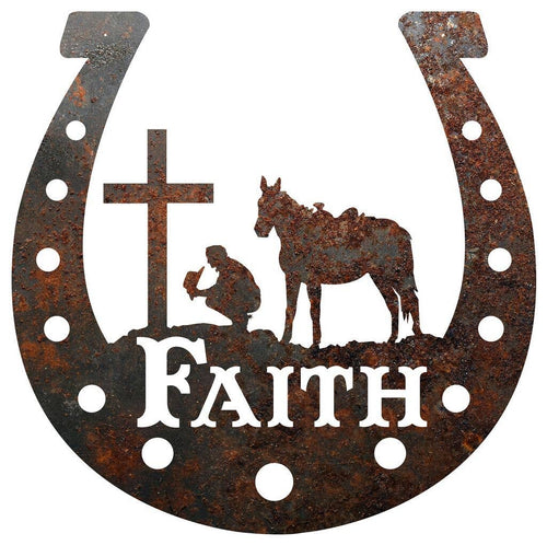 RUSTIC METAL HORSESHOE "FAITH" SIGN
