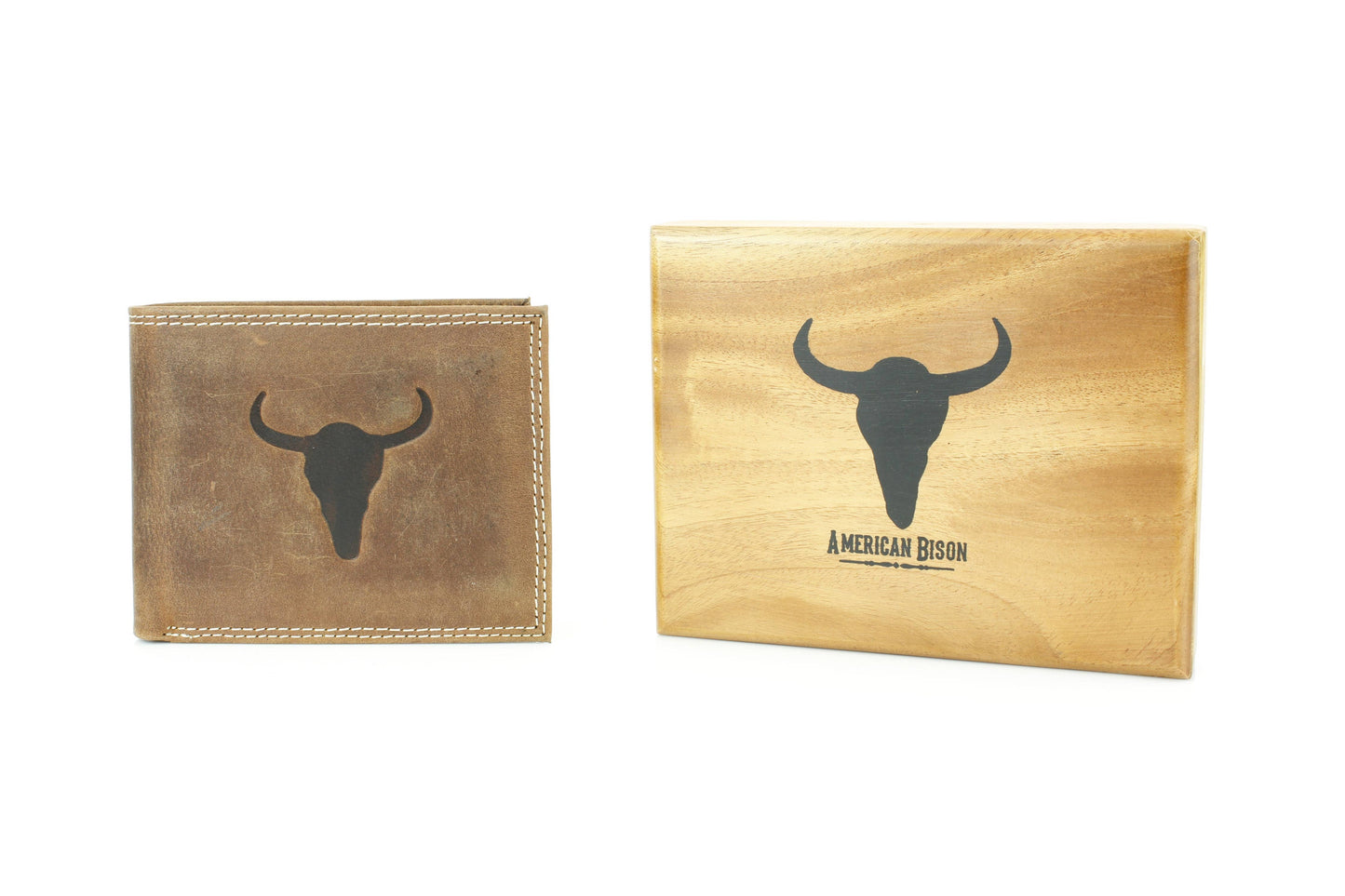 Men’s Bi-Fold Wallet with Embossed Bison Skull