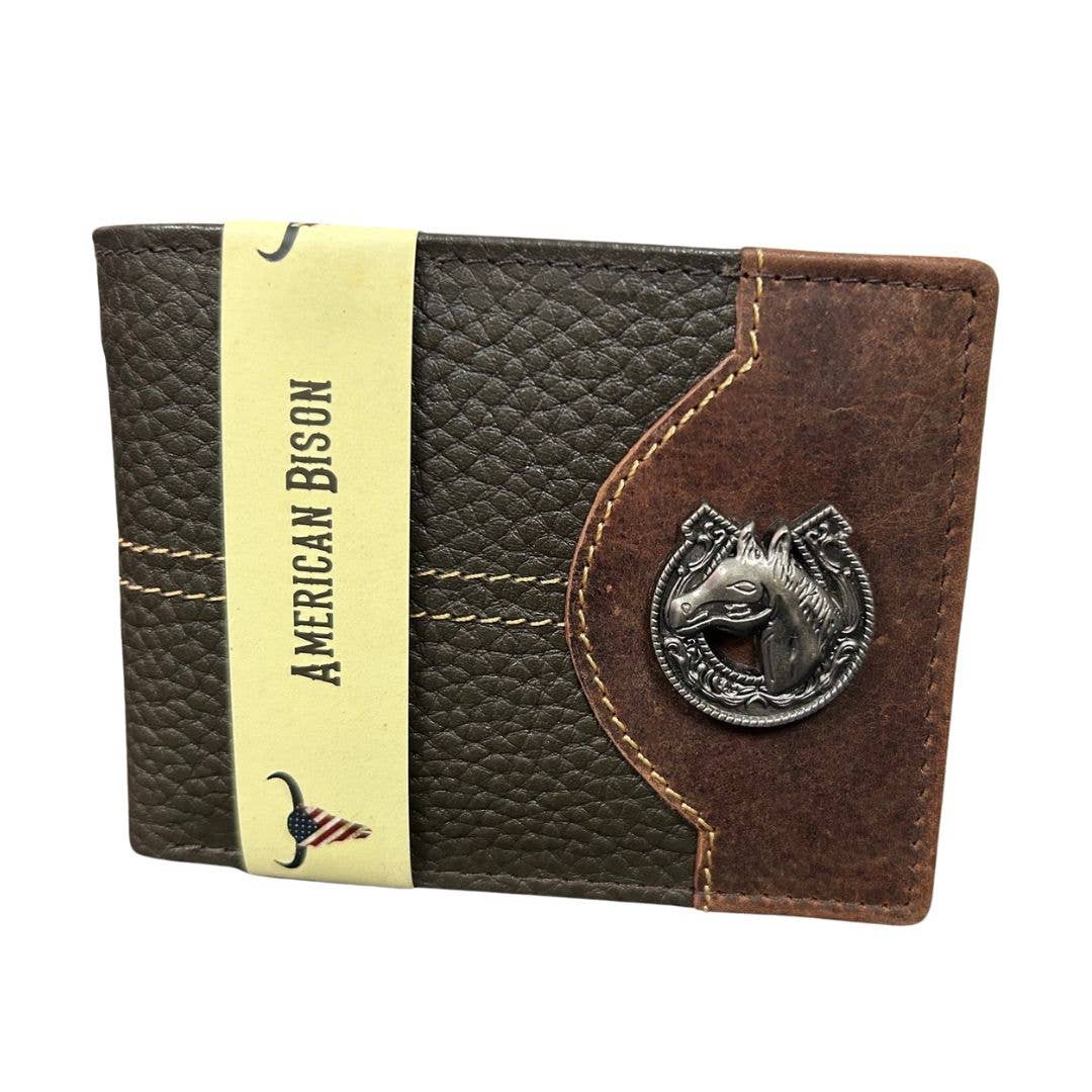 Mixed Media Two Tone Bifold Rodeo Wallet w/ Medallion