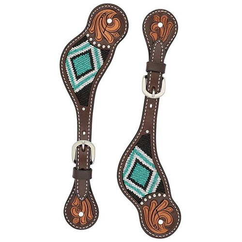 Turquoise Cross Turquoise Beaded Ladies Spur Straps