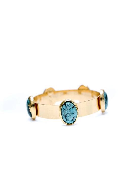 Gold Bangle with 5 Turquoise Oval Stones