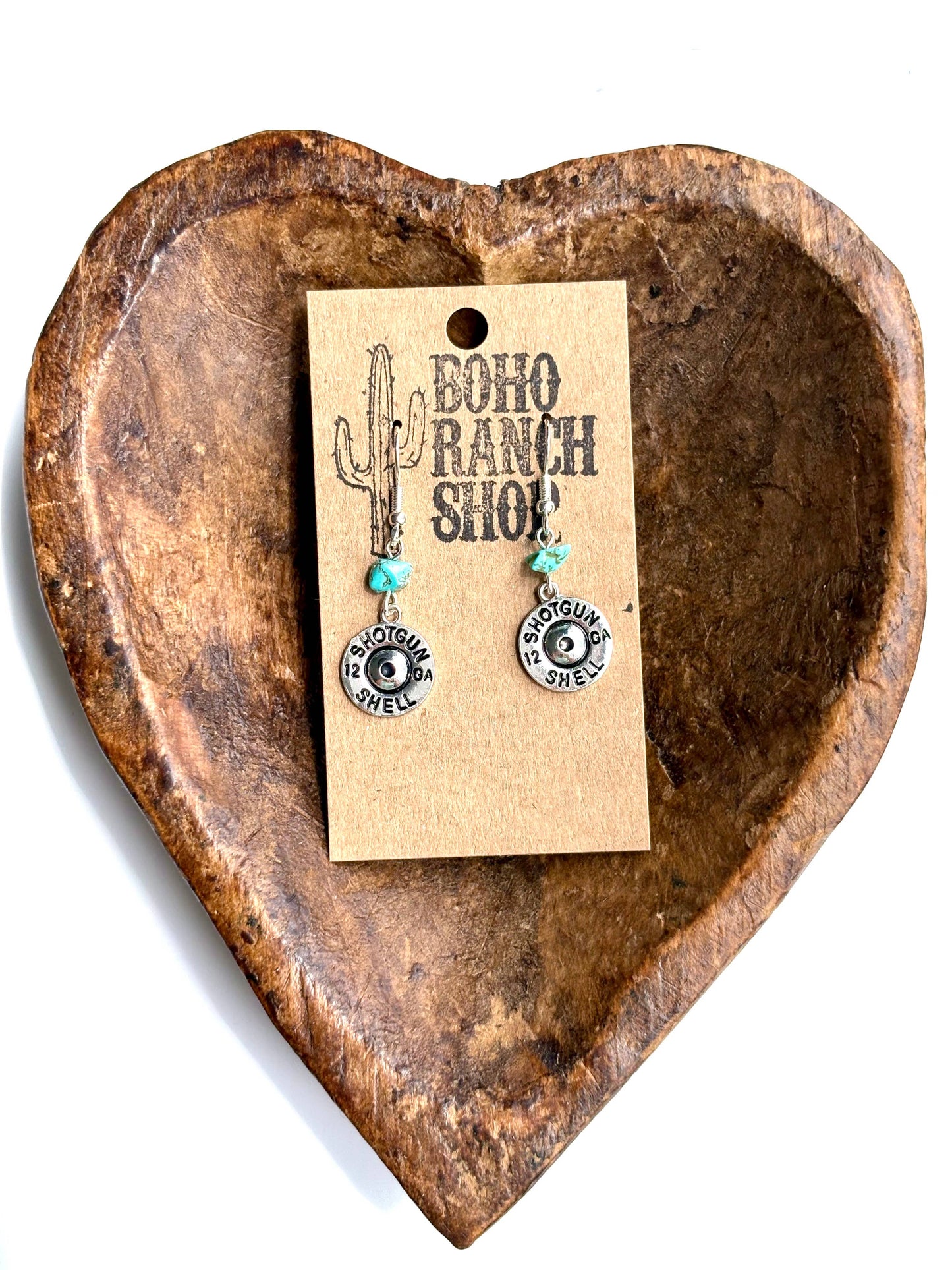 Western Shotgun Shell Turquoise Stone Drop Earrings